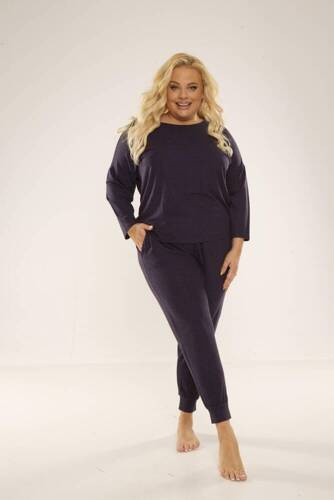 347 Paula Dámske pyžamo Plus Size De Lafense - tmavomodré