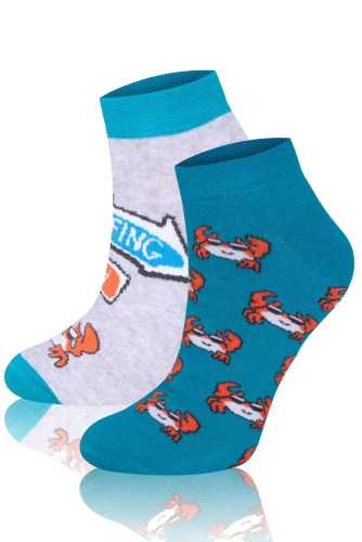 S138S Krab Socks ponožky na nohy Italian Fashion - tyrkysová/oranžová/svetlý melír