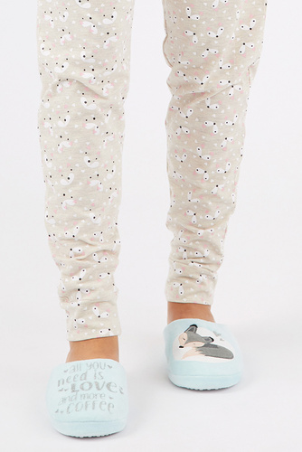 Fixy Sorbetto blue - teplé dámske papuče s protišmykovou podrážkou a potlačou