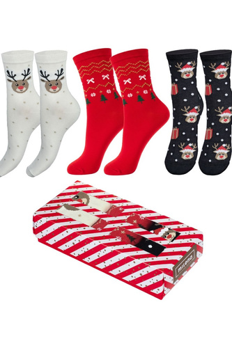 Dámska vianočná súprava Milena 0811.017 - bavlnené 3 páry ponožiek v krabici