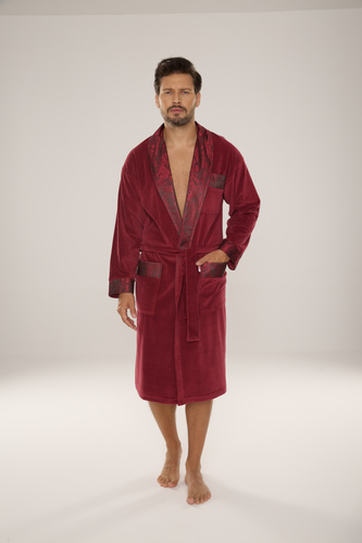 868 Noblesný pánsky velúrový župan De Lafense - elegantný, mäkký, prémiový, bordový