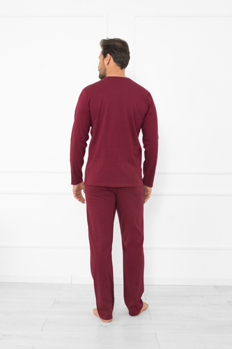 Pánske pyžamo Gordo - klasická bavlna, polokošeľa a nohavice s vreckami Italian Fashion - bordová
