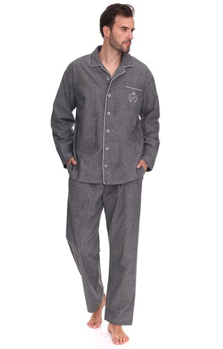 2533 Zeus L&L pánske pyžamo - bavlna, melanž, s golierom a gombíkmi