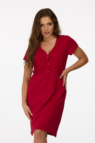 nie. 18 Tehotenská nočná košeľa Senizo bordová - 100% bavlna, krátky rukáv, zapínanie na dojčenie