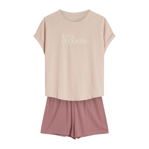 Dámske pyžamo 44487 peach Emela Henderson - Bavlna, krátky rukáv, šortky, nastaviteľný pás