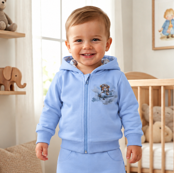 NINI Baby Bear Pilot detská organická mikina na zips ABN-5751/BLE