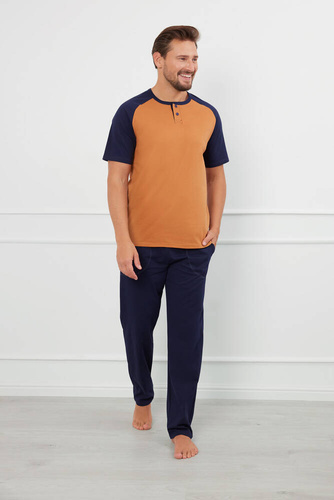 Alexander Pánske pyžamo s krátkym rukávom, dlhé nohavice Talianska móda - koňaková/granátová
