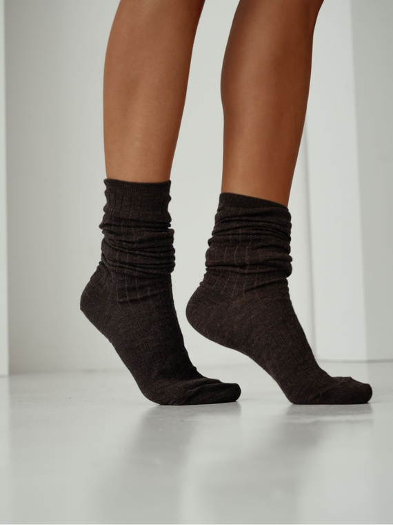 Podkolienky 1627-001 Milena hnedé - vlnené, rebrované, netlakové