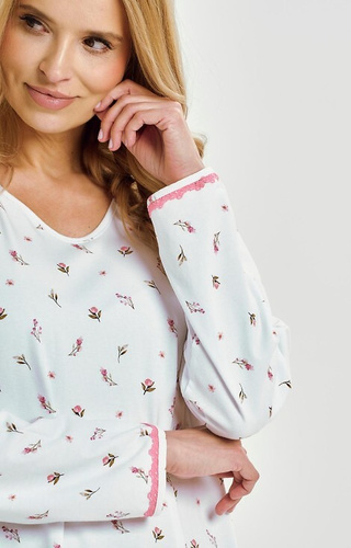 3433 Elodie Dámska nočná košeľa Taro biela - bavlna s kvetmi