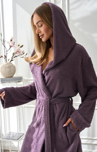 2557 Slim L&L amethyst - dámsky krátky župan s kapucňou, mäkký úplet