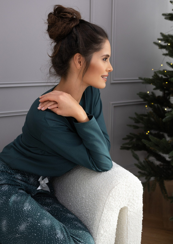 June Dámske pyžamo Sensis zelené - bavlnené pyžamo s dlhými rukávmi a vzorovanými nohavicami