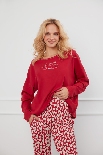 Evora Dámske pyžamo s dlhým rukávom a dlhými nohavicami Italian Fashion - červená/potlač