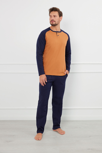 Alexander Pánske pyžamo s dlhým rukávom a dlhými nohavicami Italian Fashion - cognac/grenade