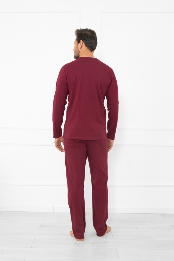 Pánske pyžamo Gordo - klasická bavlna, polokošeľa a nohavice s vreckami Italian Fashion - bordová