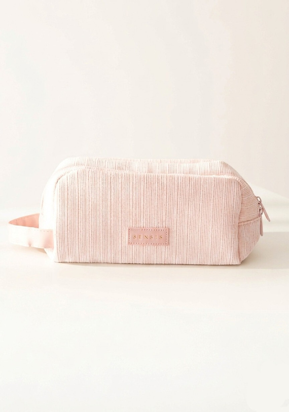 Kozmetická taštička Small SENSIS – Rúžová, S Logom a Prihradkami, Na Zips