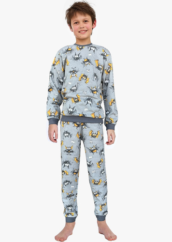 Chlapčenské pyžamo Cornette Bat 2 264/182, 263/182 sivá - bavlna, dlhý rukáv, netopierí vzor