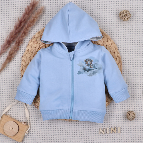 NINI Baby Bear Pilot detská organická mikina na zips ABN-5751/BLE