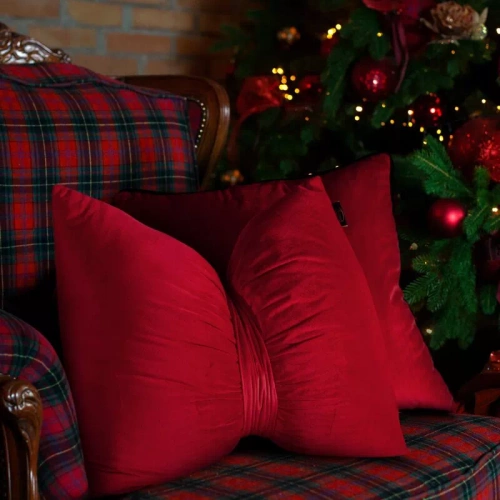 Eurofirany Vianočný vankúš červený 45x55 - zamatová mašľa