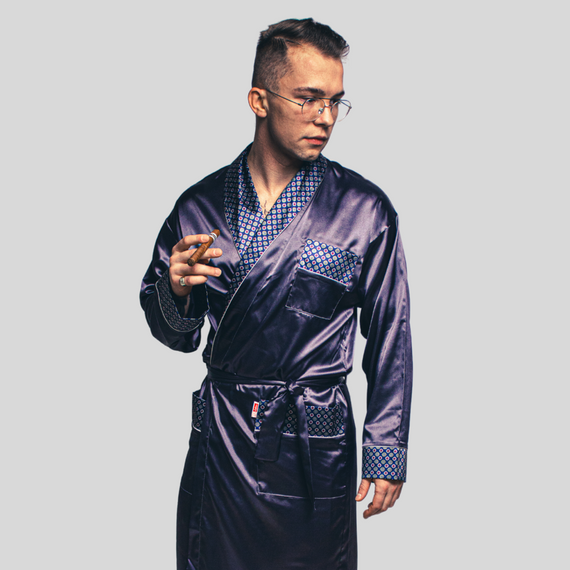 940 Forex pánsky saténový župan - tmavomodrý