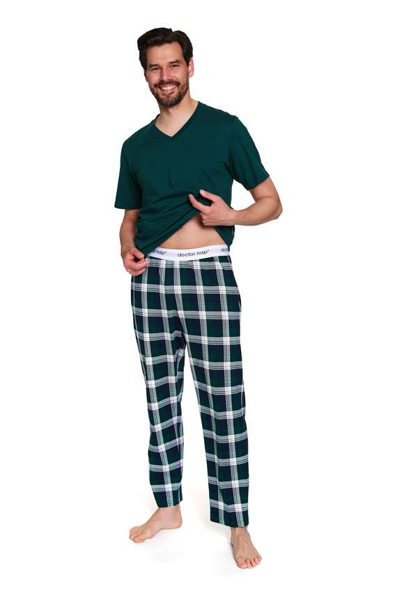 Doctor Nap 7368 - pánske bavlnené pyžamo s výstrihom do V | 100% bavlna, poľská výroba - smaragdová