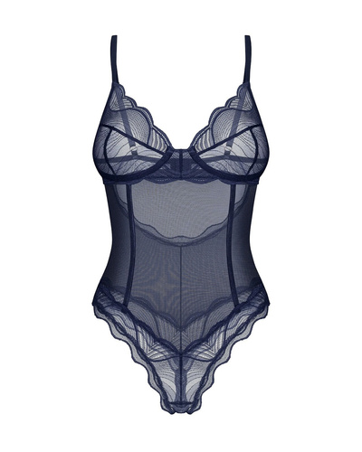 Obsessive Nightly Blue Crotchless body – čipkované body s kosticou tmavomodré