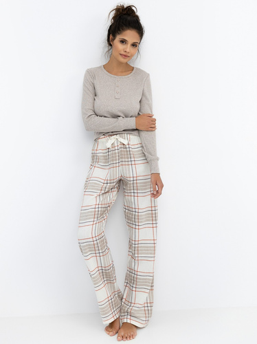 Dámske pyžamo Angelina Sensis - melanžová blúzka a kockované flanelové nohavice