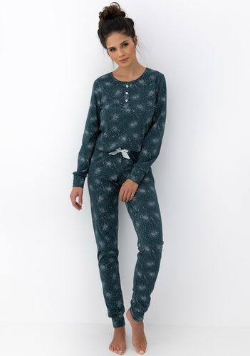 Ellison Sensis dámske pyžamo zelené - bavlnené pyžamo s dlhým rukávom a rebrovanými manžetami