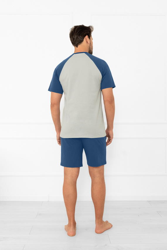 Pánske pyžamo Alexander Italian Fashion - krátke rukávy a krátke šortky, 100% bavlna - sivá/jeans