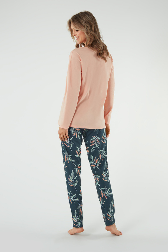 Julietta Dámske pyžamo s dlhým rukávom a dlhými nohavicami Italian Fashion - lososová/potlač