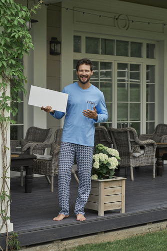 Jaromir Pánske dlhé nohavice s dlhým rukávom Talianska móda - modrá/print