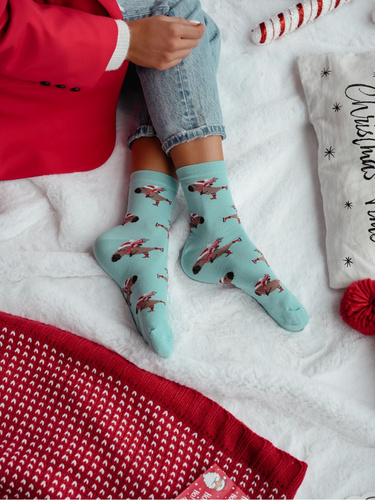 1283.041 Capybara na korčuliach Ponožky Milena - Dámske vianočné ponožky, pastelovo modré,