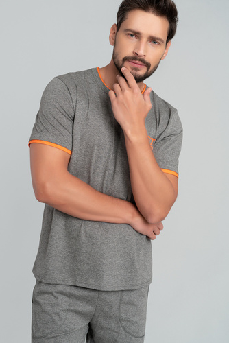 Marek Pánske pyžamo s krátkym rukávom, 3/4 nohavice Talianska móda - medium melange