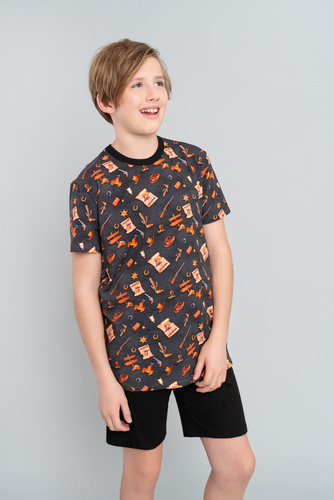 Westernové chlapčenské pyžamo s krátkym rukávom, nohavice Italian Fashion- graphite/black