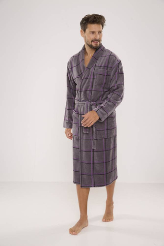 803 / 819 Pánsky froté župan Twin Forex - sivý s fialovou kockou (sivá kocka)