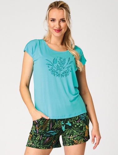 Key LNS 580 tyrkysové dámske letné pyžamo z viskózy s vreckami