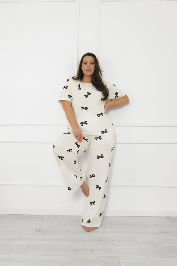 Dámske pyžamo Figaro - ecru, bavlna, krátky rukáv + dlhé nohavice Italian Fashion