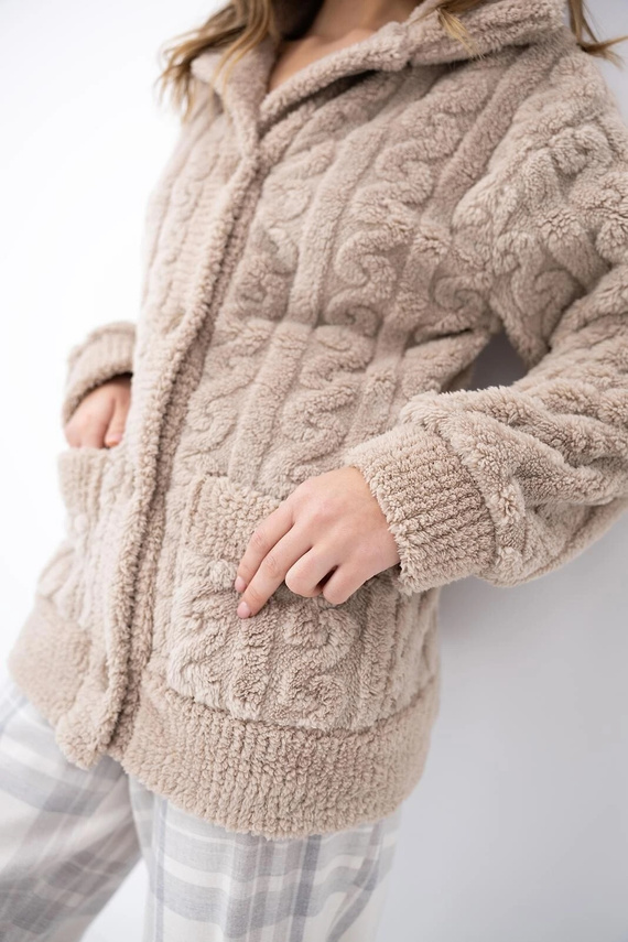 Sensis Ingrid dámsky béžový blejzer na gombíky, mäkký homewear s vreckami