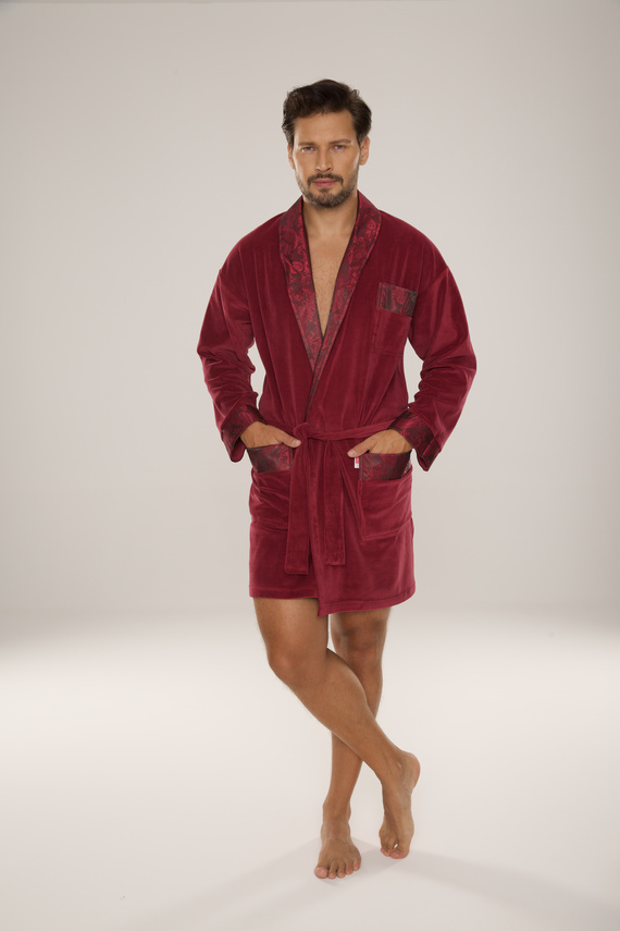866 Noble Pánsky velúrový župan De Lafense - krátky, elegantný, bavlnený - bordový