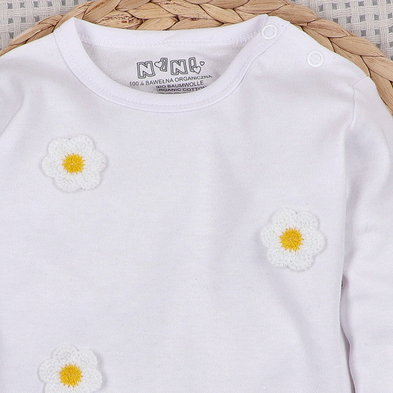 NINI LITTLE FLOWERS biele detské body z organickej bavlny s výšivkou ABN-5761/BIA