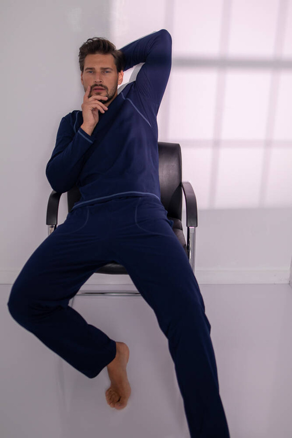 Salomon Pánske pyžamo s dlhým rukávom, dlhé nohavice Italian Fashion - tmavomodrá/modrá