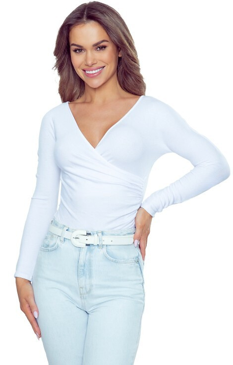 Cortina Body Eldar white - elegantné dámske body s obálkovým výstrihom a záhybmi