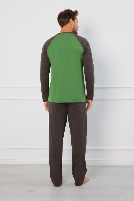 Alexander Pánske pyžamo s dlhým rukávom, dlhé nohavice Talianska móda - zelená/c.melange