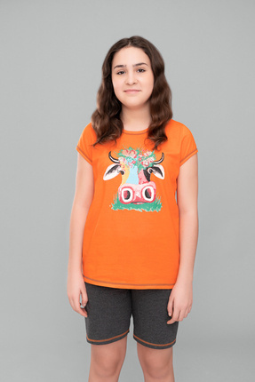 Blond dievčenské pyžamo Italian Fashion - oranžová/tmavý melanž