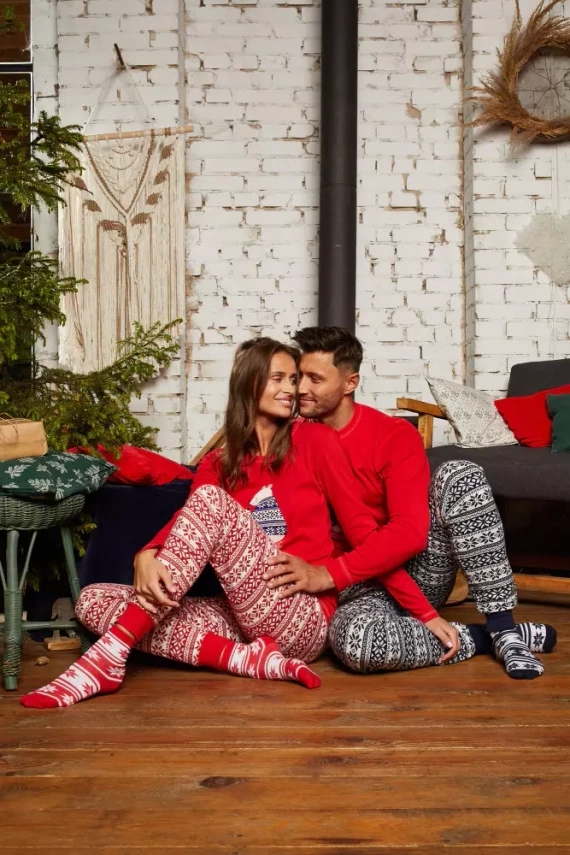 Arktyka Dámske pyžamo s dlhým rukávom a dlhými nohavicami Italian Fashion - červená/potlač