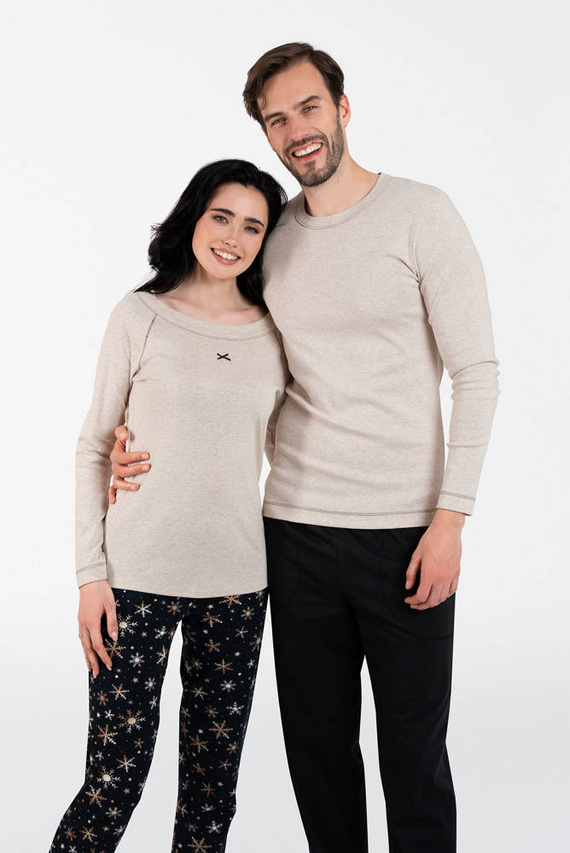 Denali Dámske pyžamo s dlhým rukávom a dlhými nohavicami Italian Fashion - béžová melanž/potlač