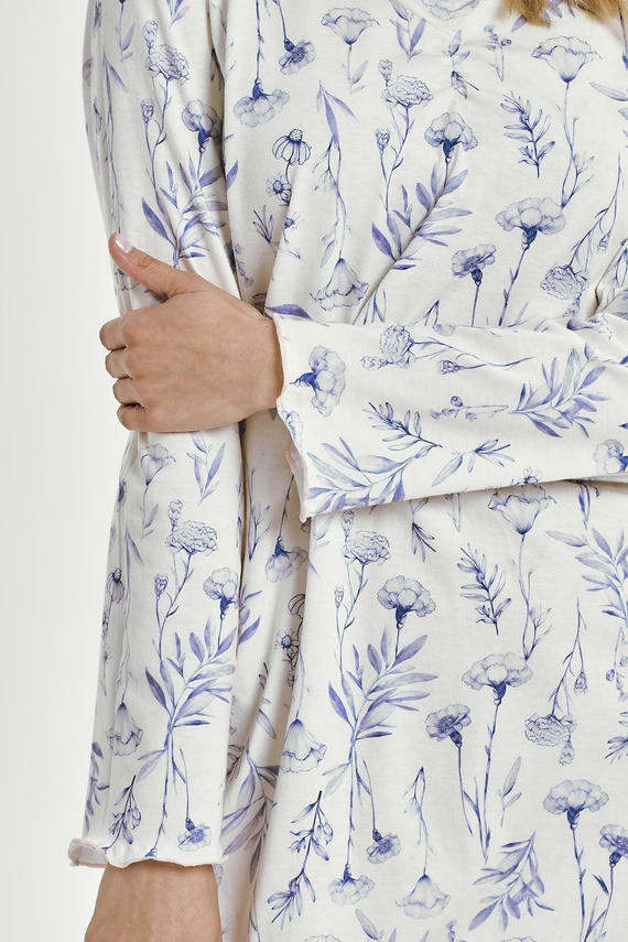 Bavlnená nočná košeľa Taro Caroline 3455 modrá - s dlhým rukávom, pohodlná a ženská