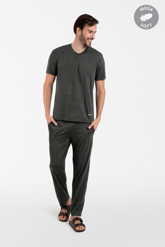 Akord Pánske pyžamo s krátkym rukávom, dlhé nohavice Talianska móda - c.melange