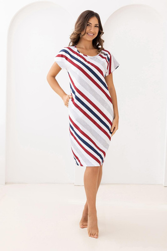 Dámska bavlnená košeľa 175 Regina burgundy - krátky rukáv, pruhovaná potlač, dĺžka po kolená, 100% bavlna