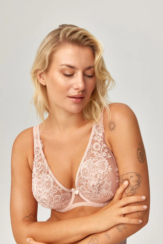 Biustonosz Skarlet Azal Soft Bralette s kostícami čipkový do výstrihu béžový