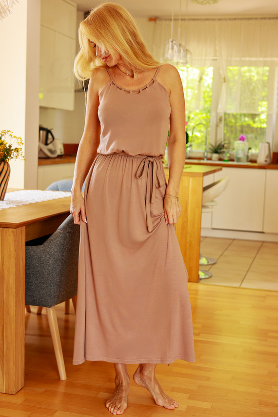 Grace Mirale - Dlhé viskózové šaty s rozparkom | Poľská výroba - latte